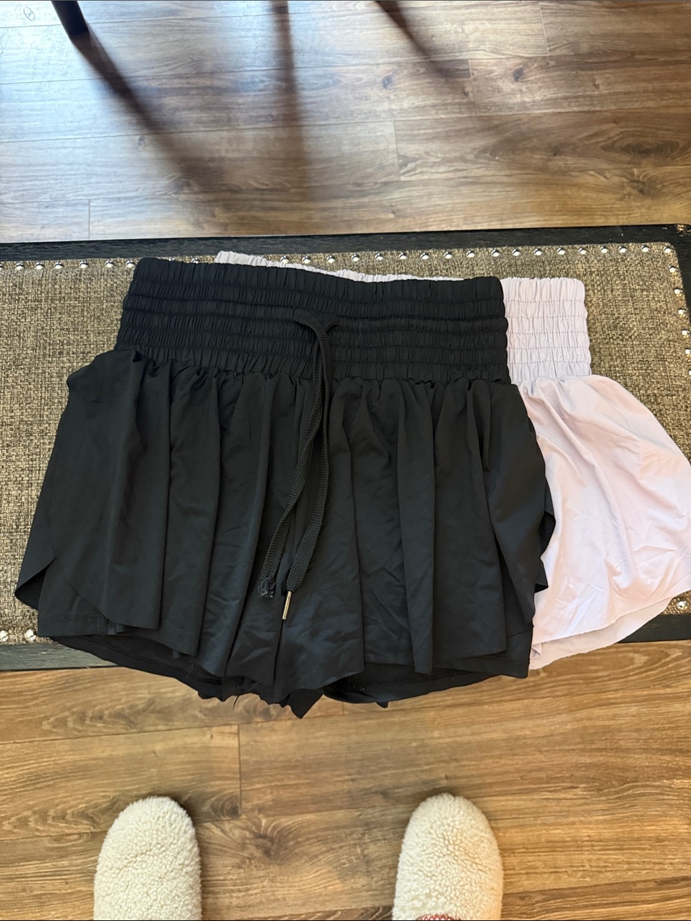 Black and Light Pink Women's Smocked Waist Shorts - Unbranded